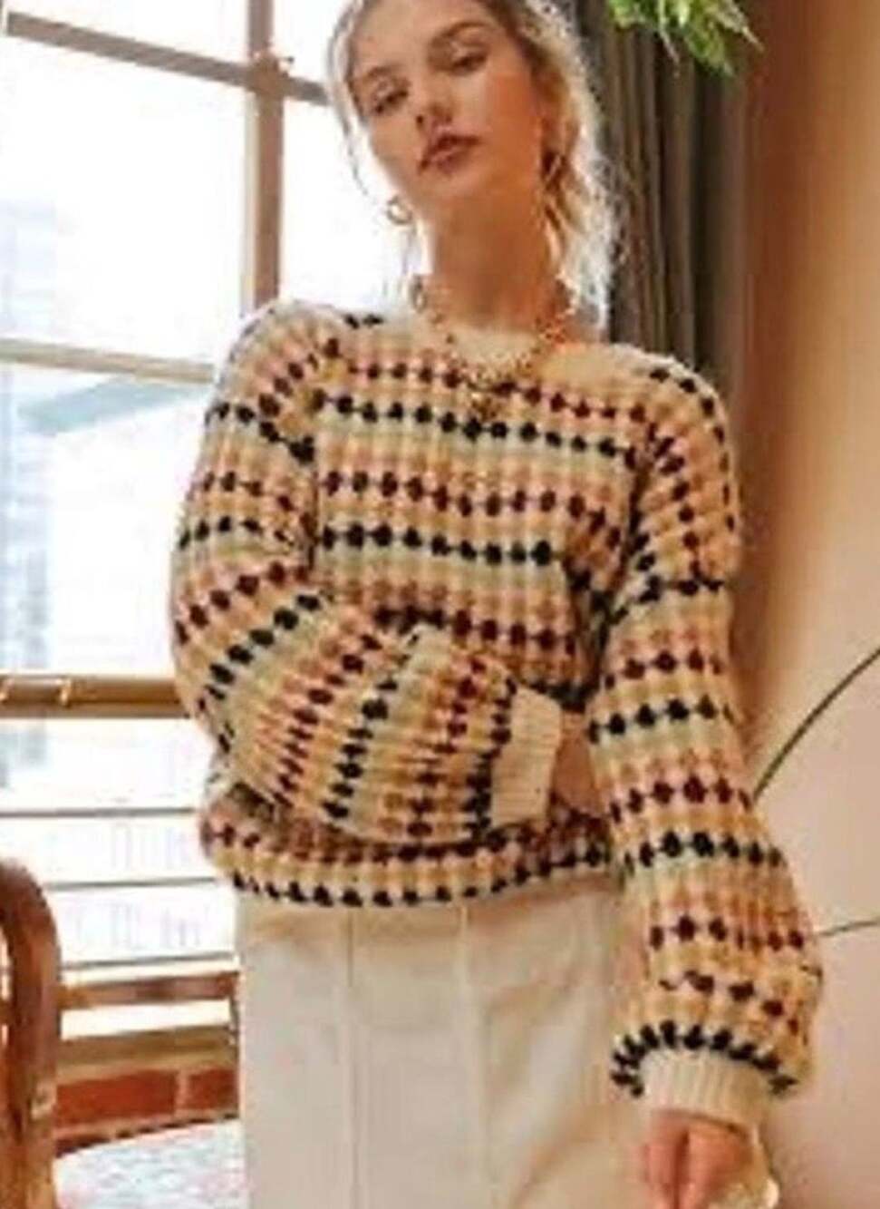 Blu Pepper Griffin Sweater Size M Cream Multicolor #sweater #fall
